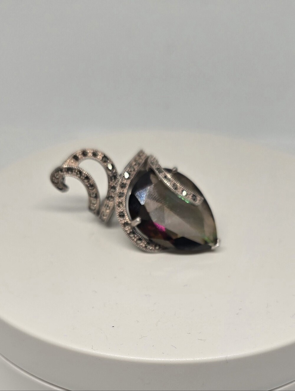 Mystic Teardrop Crystal Statement Ring - Sterling Silver